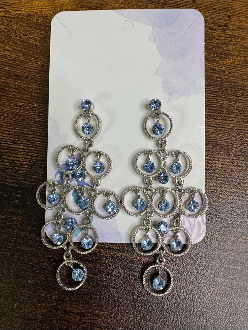 Silver Drop Earrings with Light Blue Crystals